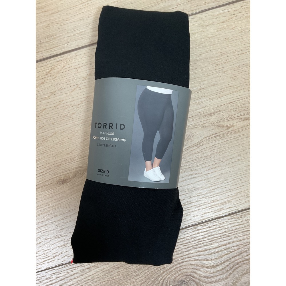 Torrid Size 0 Women's Platinum Ponte Side Zip‎ Leggings Crop Length Black